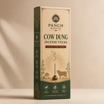 Cow Dung Inscence Sticks Packaging for Panch Gavya - AI-generated packaging design concept