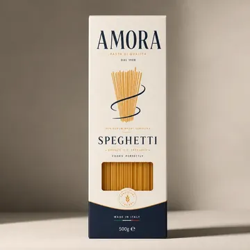 Speghetti Packaging for Amora - AI-generated packaging design concept