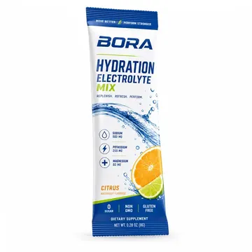 Hydration Electrolyte Mix Packaging for BORA - AI-generated packaging design concept