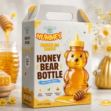 Honey Bear Bottle Packaging for Hummey - AI-generated packaging design concept