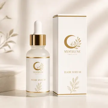 Hair Serum Packaging for MystiLune - AI-generated packaging design concept