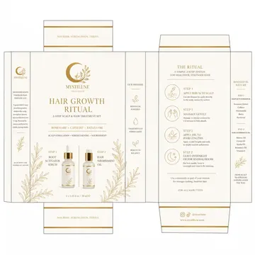 HAIR GROWTH RITUAL (2-STEP SYSTEM) Packaging for MYSTILUNE - AI-generated packaging design concept