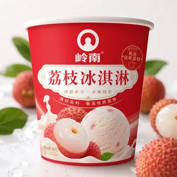 荔枝冰淇淋 Packaging for 岭南 - AI-generated packaging design concept