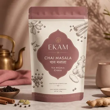 Tea Masala Packaging for Ekam - AI-generated packaging design concept