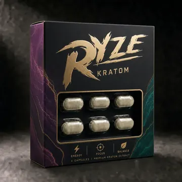 KRATOM Packaging for RYZE - AI-generated packaging design concept