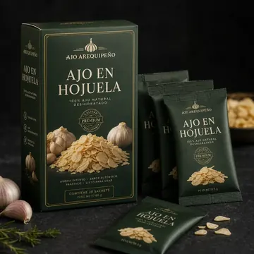 Ajo En Hojuela Packaging for Ajo Arequipeño - AI-generated packaging design concept
