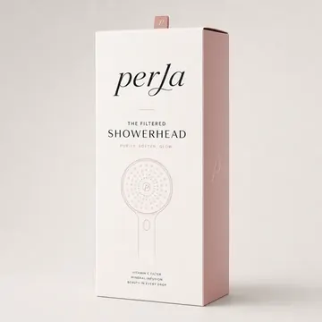 The Filtered Showerhead Packaging for Perla - AI-generated packaging design concept
