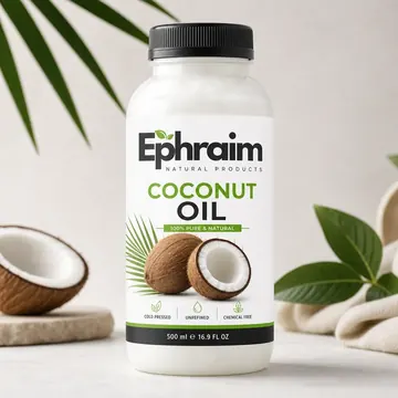Coconut Oil Packaging for Ephraim Natural Products - AI-generated packaging design concept