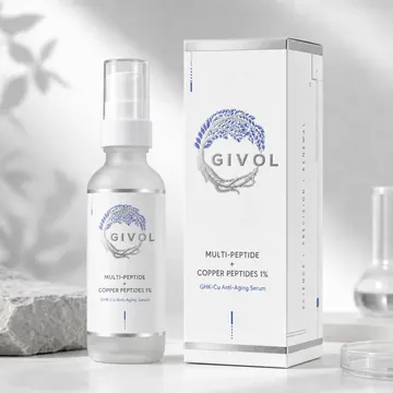 Multi-Peptide + Copper Peptides 1%, GHK-Cu Anti-Aging Serum Packaging for Givol - AI-generated packaging design concept
