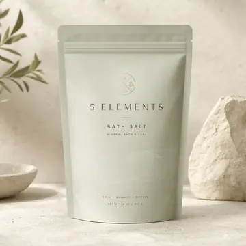 Bath Salth Packaging for 5 Elements - AI-generated packaging design concept