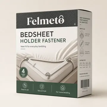 Bedsheet Holder Fastner Packaging for Felmeto - AI-generated packaging design concept