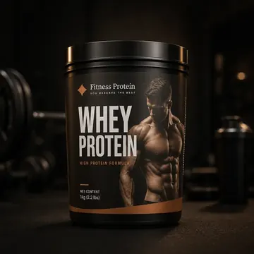 Whey Protein Packaging for Fitness Protein - AI-generated packaging design concept