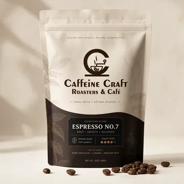 Coffee Roasting Company And Modern Café Packaging for Caffeine Craft Roasters & Café - AI-generated packaging design concept