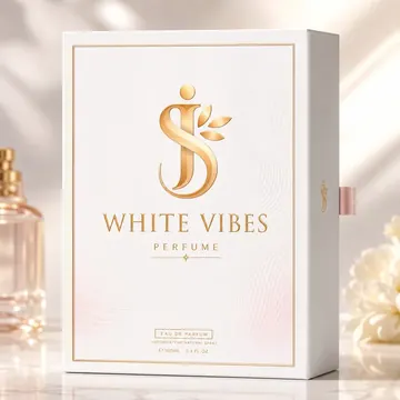 Perfume Bottle Packaging for White Vibes - AI-generated packaging design concept