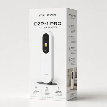 DZR-1 PRO UV-C Air Purifier Packaging for Milerd - AI-generated packaging design concept
