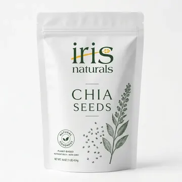 Chia Seeds Packaging for Irisnaturals - AI-generated packaging design concept
