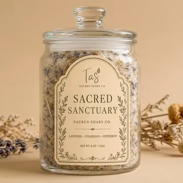 Sacred Soaks Packaging for TAS Sacred Soaks Co. - AI-generated packaging design concept