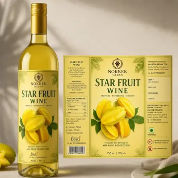 Star Fruit Wine Packaging for Nokrek Medan - AI-generated packaging design concept