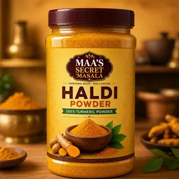 Haldi Powder Packaging for Maas Secret Masala #0954 - AI-generated packaging design concept