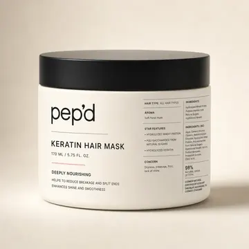 Keratin Hair Mask Packaging for Pep'd - AI-generated packaging design concept