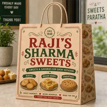Sweets And Paratha Packaging for Sharma Sweets Raji's - AI-generated packaging design concept