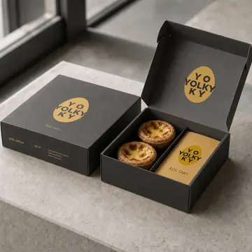 EGG TART Packaging for YOLKY - AI-generated packaging design concept