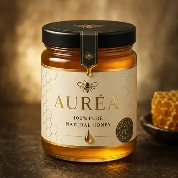 100% Pure Natural Honey Packaging for AURÉA - AI-generated packaging design concept