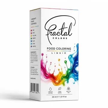 Food Coloring Liquid Packaging for Fractal Colors - AI-generated packaging design concept