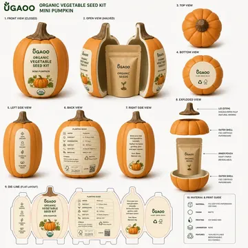 Organic Vegetable Seed Kit – Mini Pumpkin Packaging for Ugaoo #1082 - AI-generated packaging design concept