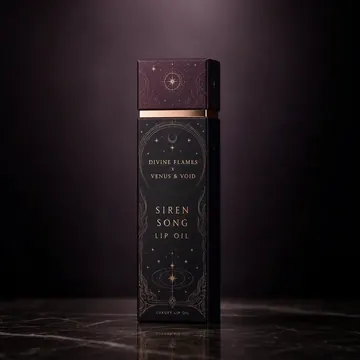 Siren Song Lip Oil Packaging for Divine Flames X Venus & Void - AI-generated packaging design concept