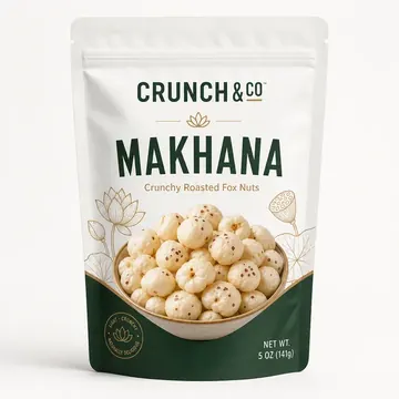 Makhana Packaging for Crunch & Co - AI-generated packaging design concept