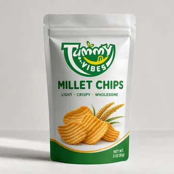 Millet Chips Packaging for Tummy Vibes - AI-generated packaging design concept