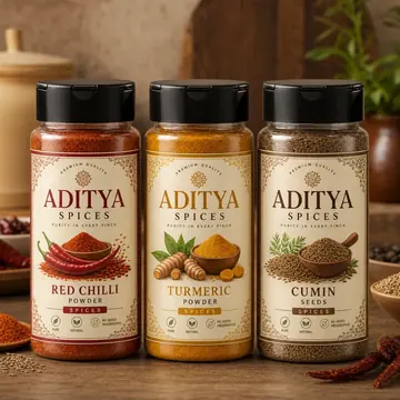 Spices Packaging for Aditya Spices - AI-generated packaging design concept
