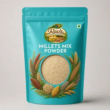 MIllets Mix Powder Packaging for Raos Cold Pressed Oils And Nuts Magic - AI-generated packaging design concept