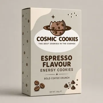 Espresso Flavour Energy Cookies Packaging for Cosmic Cookies - AI-generated packaging design concept