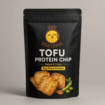 Tofu Protein Chip Packaging for Soy Grateful - AI-generated packaging design concept