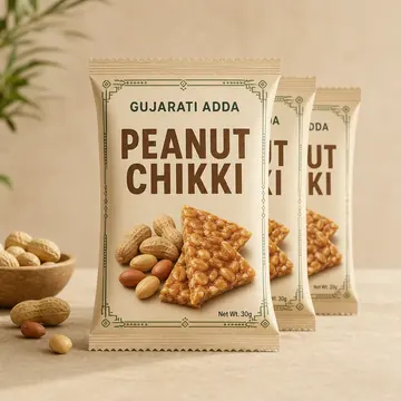 PEANUT CHIKKI Packaging for GUJARATI ADDA - AI-generated packaging design concept