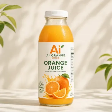 Juice Bottle Packaging for AI Orange Juice - AI-generated packaging design concept