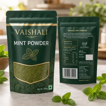 MInt Powder Packaging for Vaishali - AI-generated packaging design concept