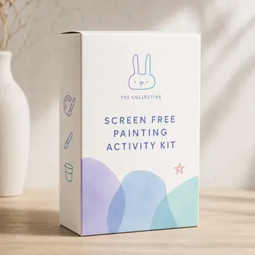 Screen Free Painting Activity Kit Packaging for Tej Collective - AI-generated packaging design concept
