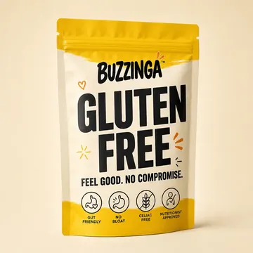 Gluten Free Packaging for Buzzinga - AI-generated packaging design concept