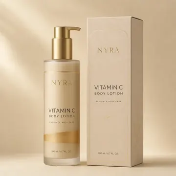 Vitamin C Body Lotion Packaging for Nyra - AI-generated packaging design concept