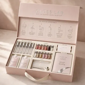 DIY Lip Gloss Workshop Kit — A Complete Group Activity Box For Events, Birthdays, Girls’ Nights, Br Packaging for Gloss Lab - AI-generated packaging design concept