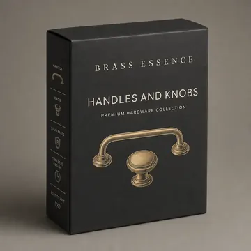 HANDLES AND KNOBS Packaging for BRASS ESSENCE - AI-generated packaging design concept