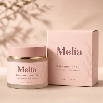Pure Batana Oil Packaging for MELIA #1375 - AI-generated packaging design concept