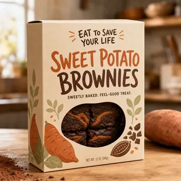 Sweet Potato Brownies Packaging for Eat To Save Your Life - AI-generated packaging design concept