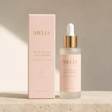 Batana Oil Hair Mask Packaging for Melia - AI-generated packaging design concept