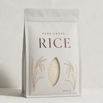 Rice Packaging for PURE CROPS - AI-generated packaging design concept