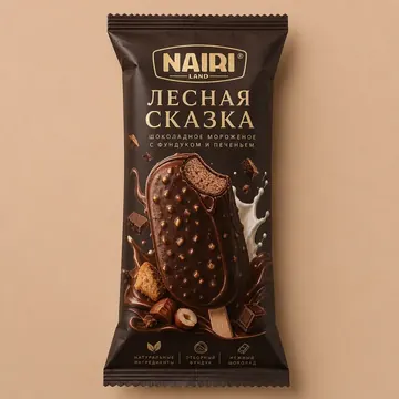 Chocolate Brownie Ice Cream Packaging for Nairi Land - AI-generated packaging design concept