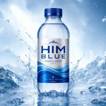 Mineral Water Bottle Packaging for Him Blue - AI-generated packaging design concept